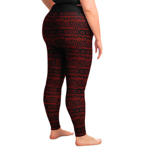 Wine Red Ethnic Boho Tribal Pattern Plus Size Squat Proof Leggings Curvy Sizes 2X-6X
