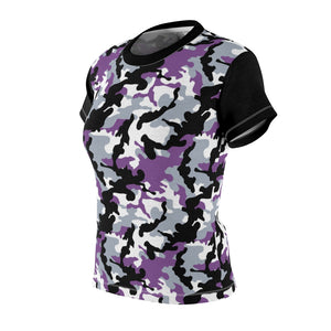 Camo Pattern Women's Tee Purple, White and Black Camouflage With Contrast Sleeves