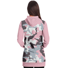Load image into Gallery viewer, Pastel Pink Camouflage Longline Hoodie Dress With Solid Pink Sleeves, Pocket and Hood
