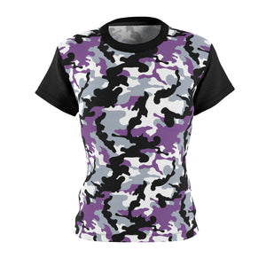 Camo Pattern Women's Tee Purple, White and Black Camouflage With Contrast Sleeves