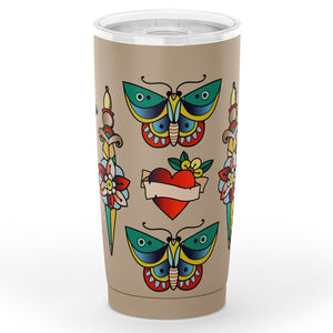 Tattoo Traditional Pattern Tan Tumbler Old School Vintage Style Insulted Mug