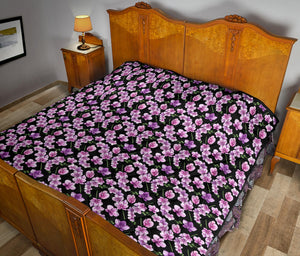 Black Pink and Purple Orchid Flower Pattern Quilt