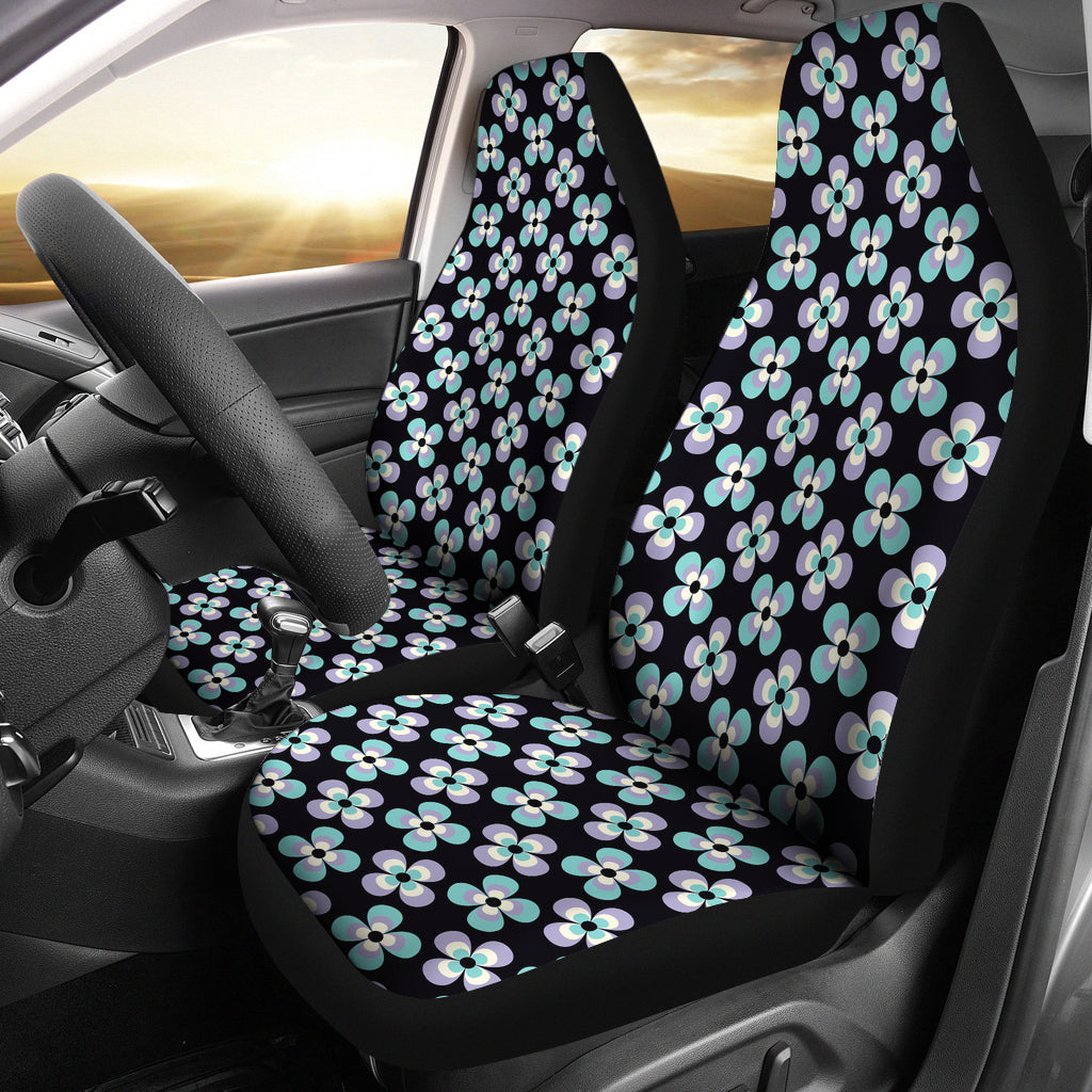 Black With Purple and Blue Retro Flowers Car Seat Covers