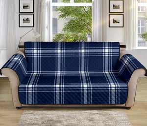 Navy and White Plaid Sofa Slipcover 70" Seat Width