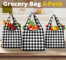 Load image into Gallery viewer, Black and White Buffalo Plaid Grocery Bags Pack of 3
