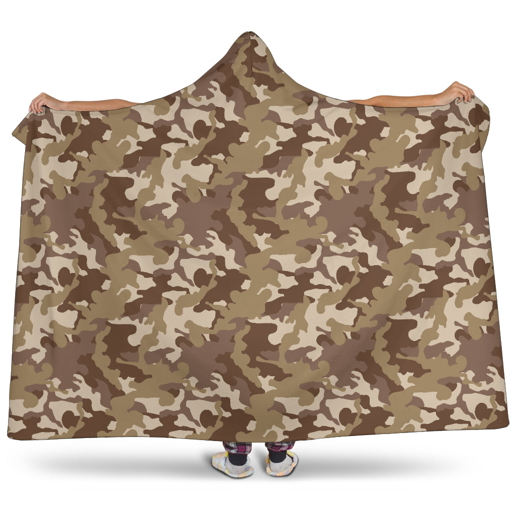 Brown and Tan Camouflage Hooded Blanket New
