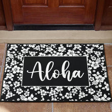 Load image into Gallery viewer, Aloha Black and White Hibiscus Hawaiian Pattern Door Mat
