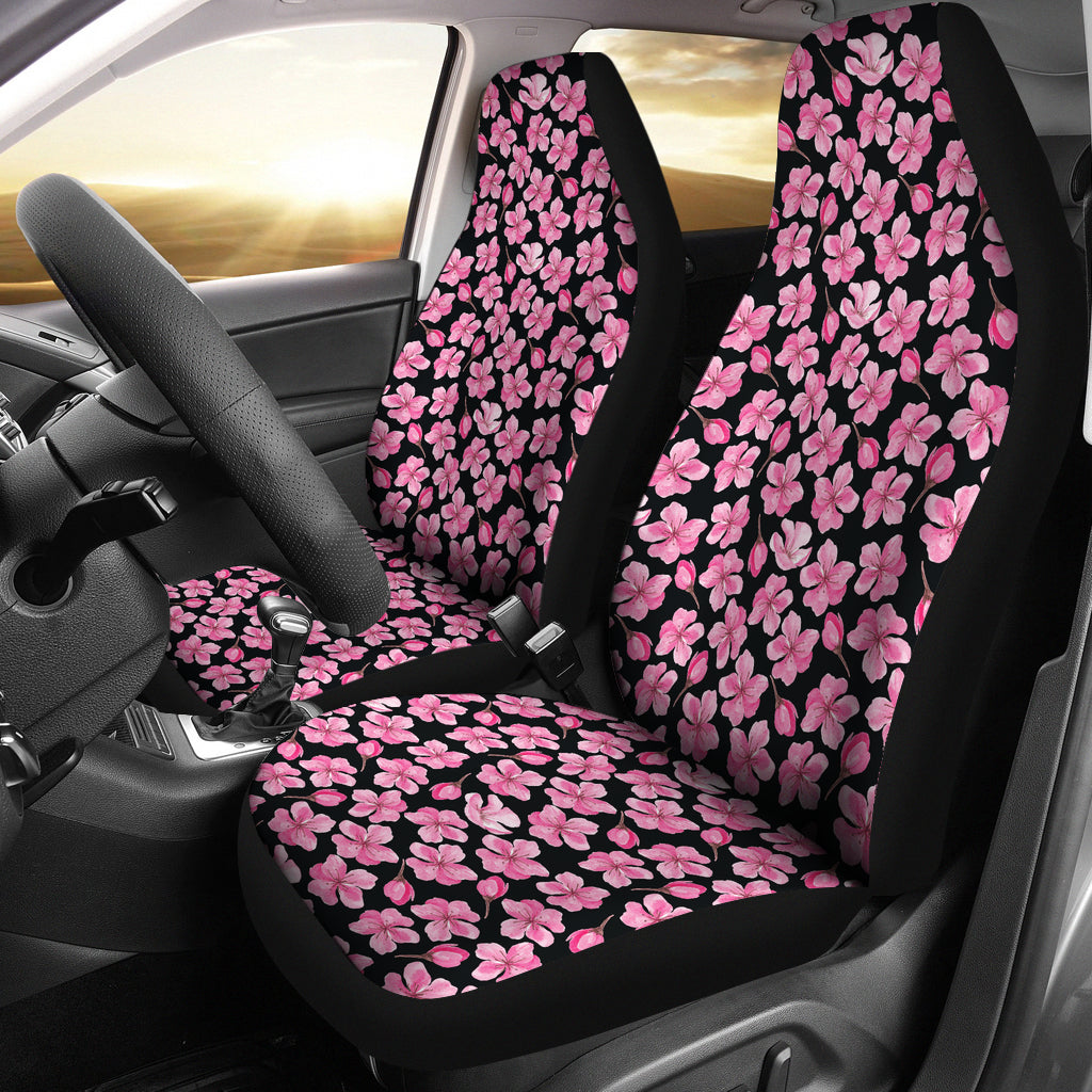Black With Pink Cherry Blossom Flowers Car Seat Covers