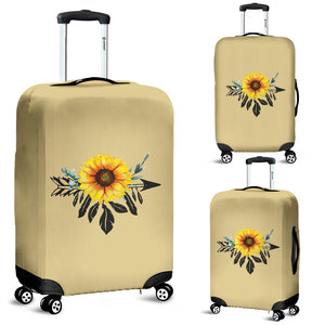 Sunflower Dreamcatcher on Straw Colored Luggage Cover Suitcase Protector