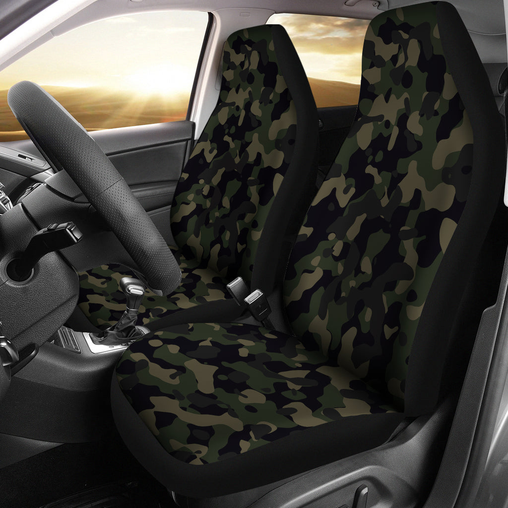 Camo Dark Green Black and Brown Camouflage Car Seat Covers