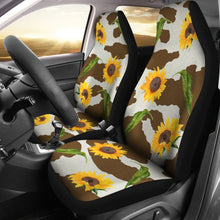 Load image into Gallery viewer, Brown Cow Print With Rustic Sunflower Pattern Car Seat Covers Seat Protectors Farmhouse
