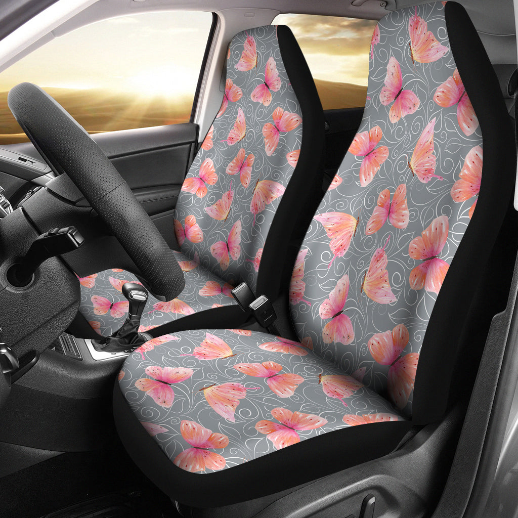 Gray White Leaves and Pink Butterfly Car Seat Covers