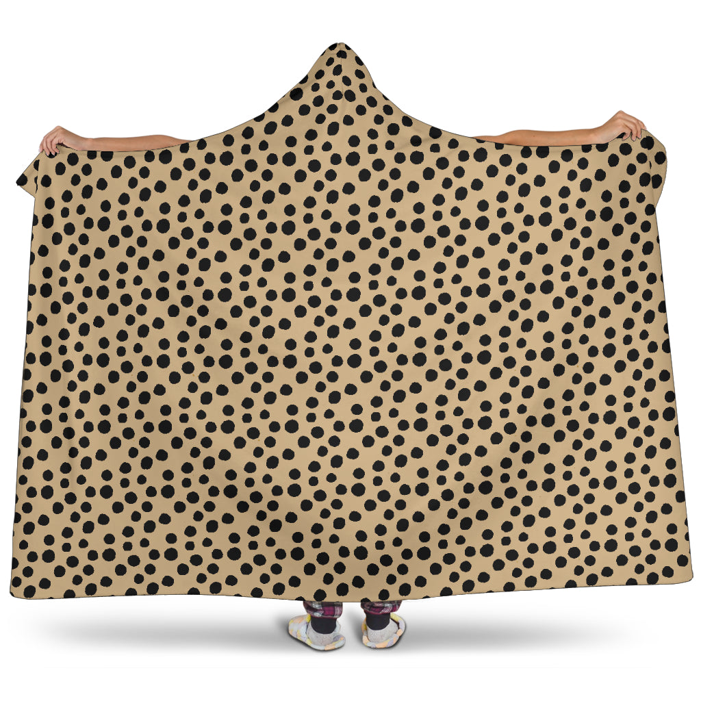 Tan Cheetah Print Hooded Blanket With Sherpa Lining Animal Skin Pattern