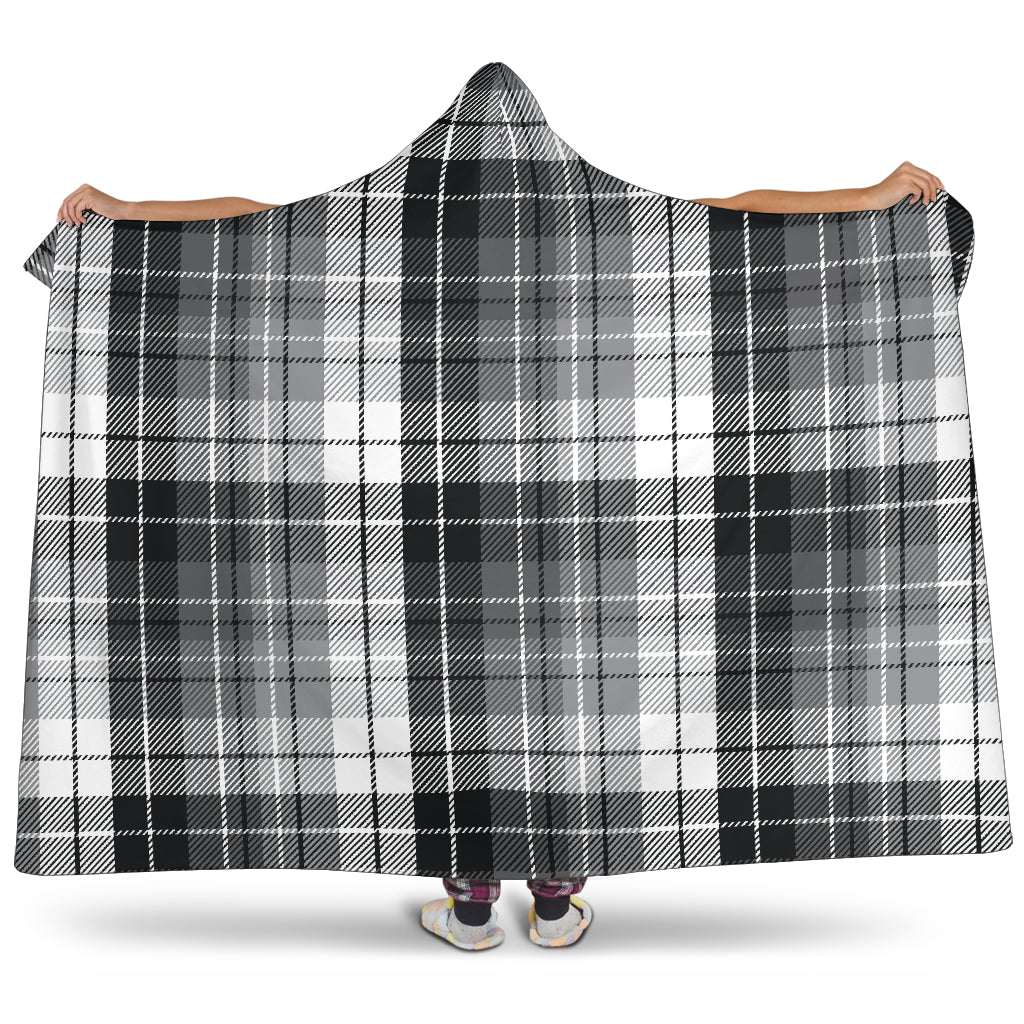 Gray, Black and White Plaid Tartan Hooded Blanket