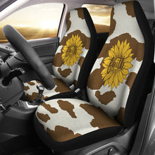 Load image into Gallery viewer, Brown Faux Cow Hide With Faith Sunflower Car Seat Covers Christian Theme
