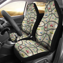 Load image into Gallery viewer, Tan With Cars, Roads and Trucks Playmat Style Design Car Seat Covers Set
