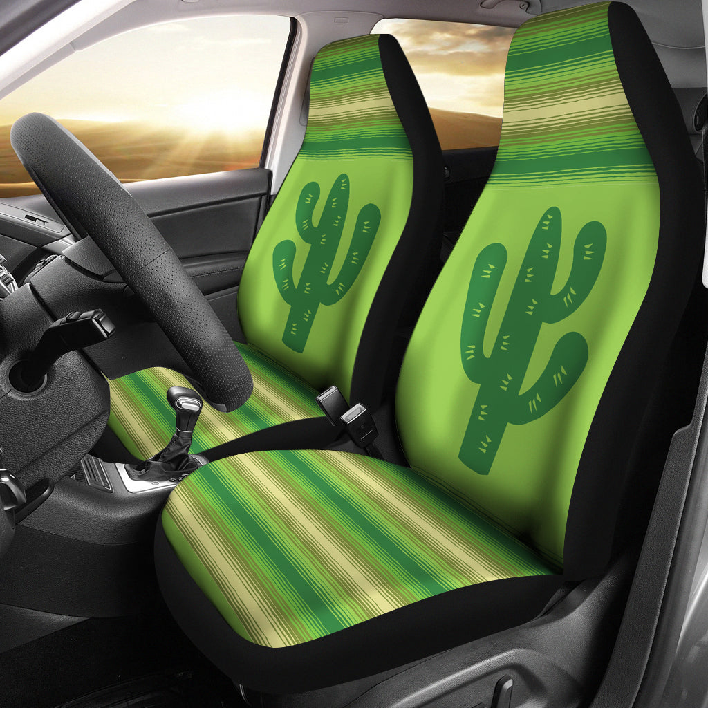 Green Serape Cactus Car Seat Covers Set