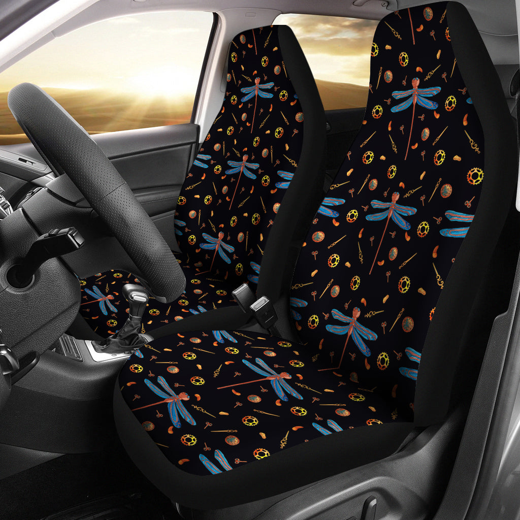 Black With Steampunk Dragonfly Pattern Car Seat Covers Seat Protectors
