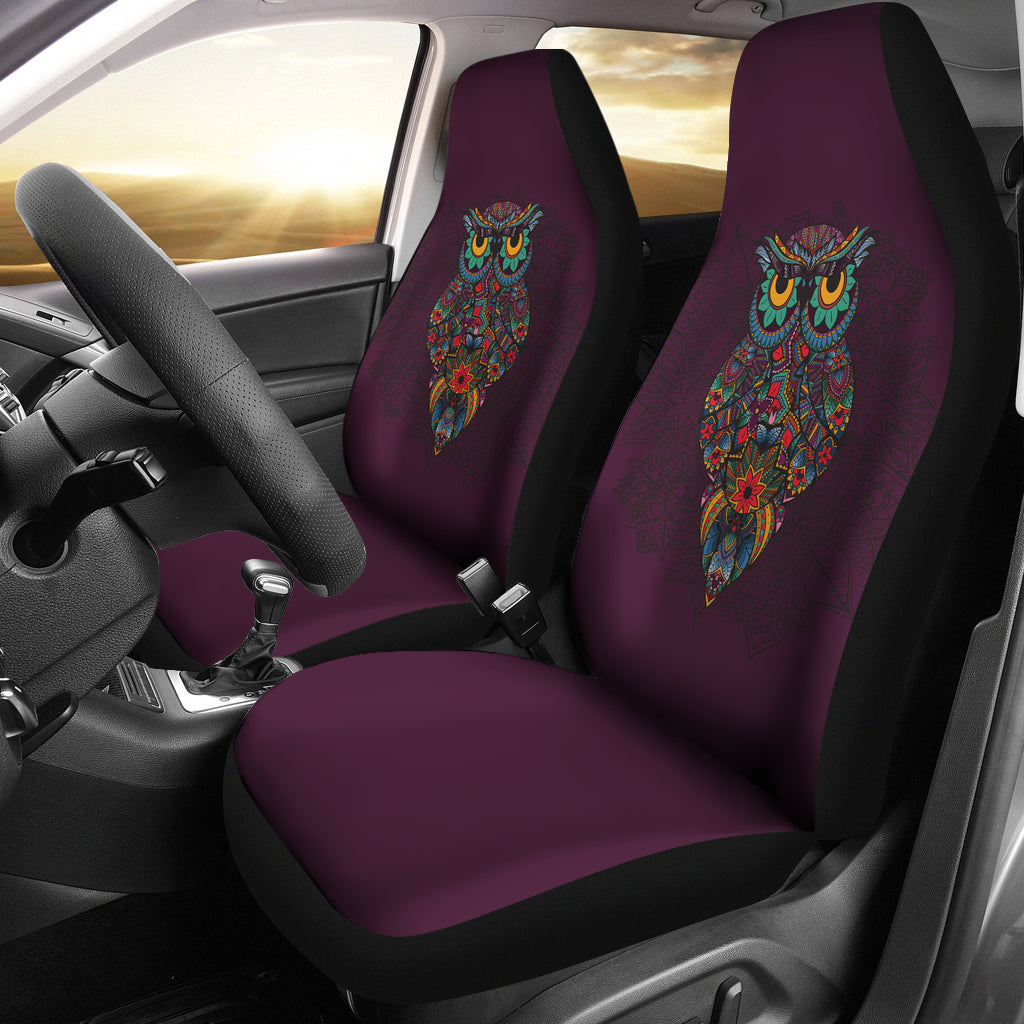 Dark Purple Ornate Owl Car Seat Covers