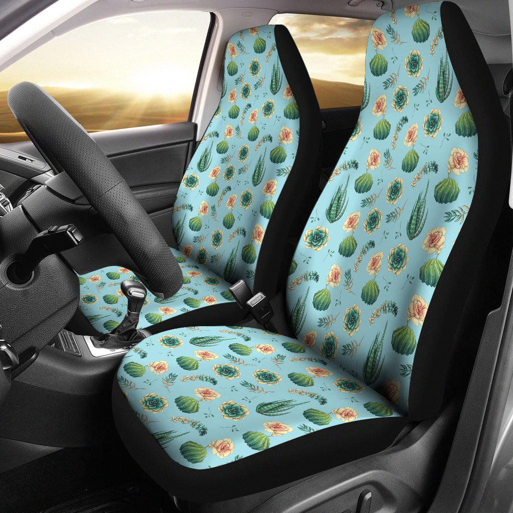 Blue Succulent Cactus Pattern Car Seat Covers