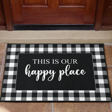 Load image into Gallery viewer, This is our happy place black and white buffalo plaid door mat
