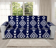Load image into Gallery viewer, Navy Blue and White Ethnic Tribal Pattern 70&quot; Oversized Sofa Protector Couch Slipcover
