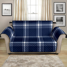 Load image into Gallery viewer, Navy Blue and White Plaid Tartan 54&quot; Loveseat Slipcover
