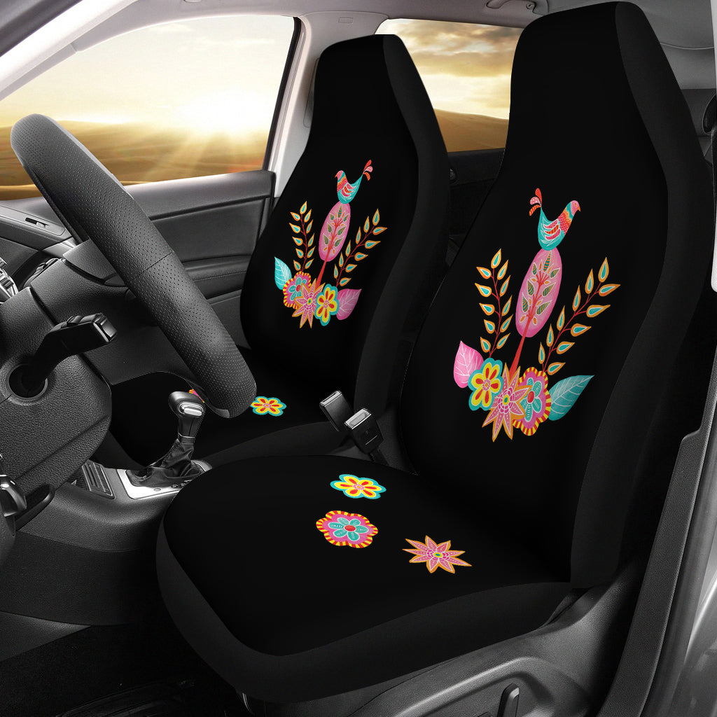 Colorful Folk Art Car Seat Covers Black Background