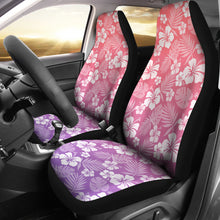 Load image into Gallery viewer, Purple and Coral Ombre Car Seat Covers With White Hibiscus Flower Pattern Overalay
