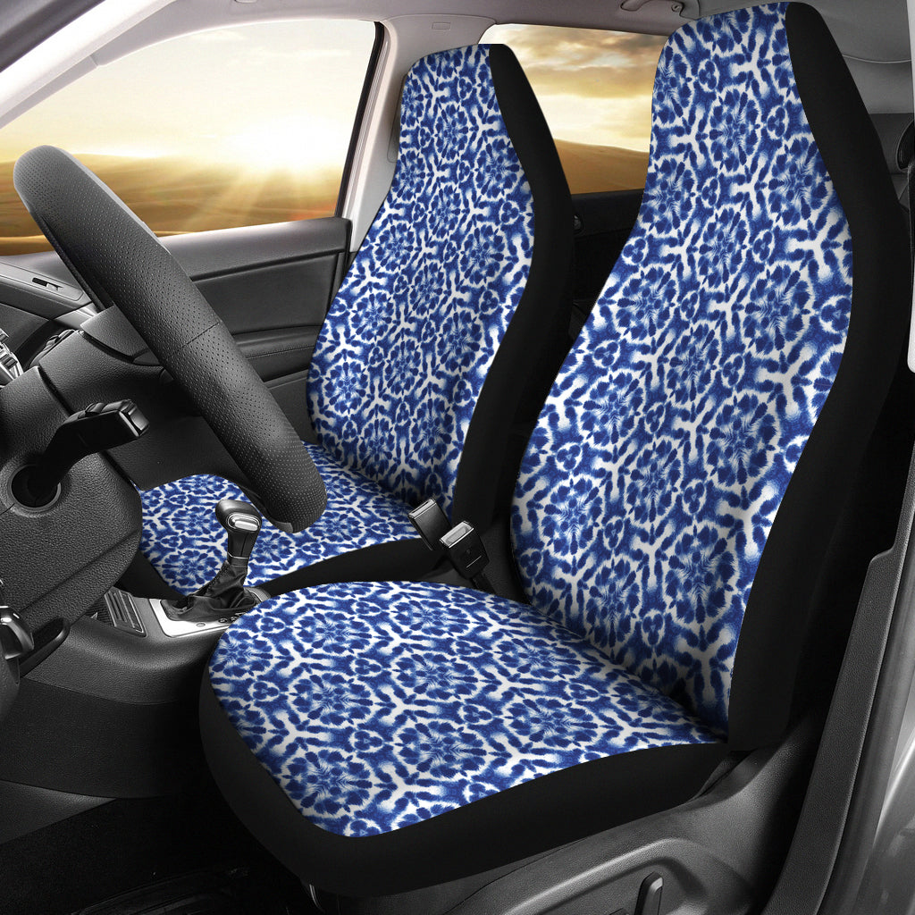 Blue White Shibori Dye Car Seat Covers Abstract Ethnic Boho Pattern