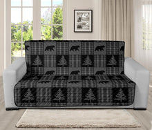 Load image into Gallery viewer, Gray and Black Plaid With Bears and Pine Trees Rustic Patchwork Pattern on Futon Sofa Slip Cover Protector
