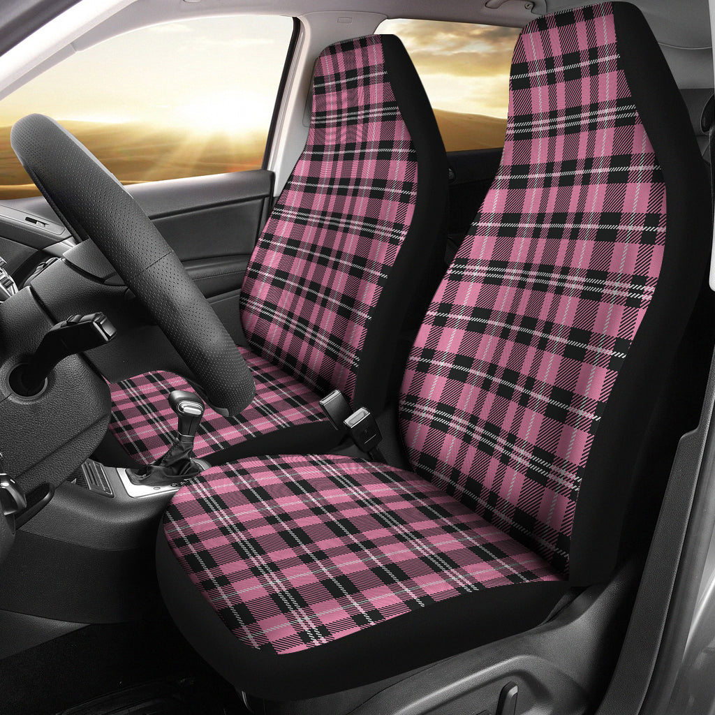 Rose Pink and Black Plaid Car Seat Covers