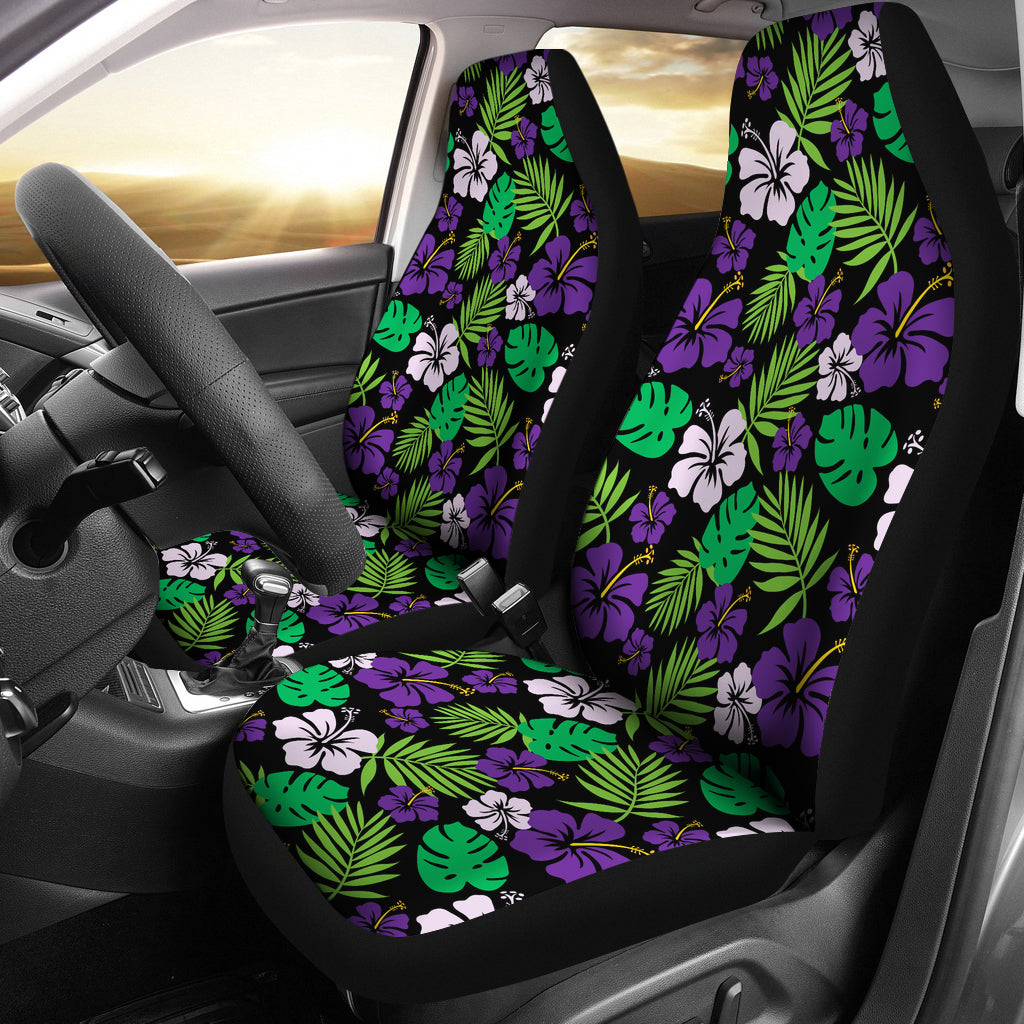 Purple and Green Hibiscus Flower Car Seat Covers Hawaiian Tropical Set of 2