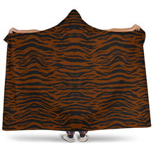 Load image into Gallery viewer, Dark Tiger Print With Hooded Blanket Sherpa Lining Animal
