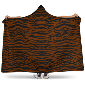 Dark Tiger Print With Hooded Blanket Sherpa Lining Animal