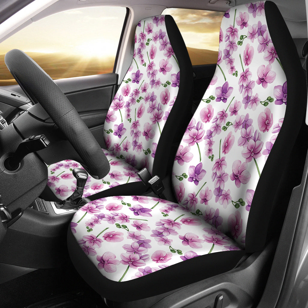 White With Pink and Purple Orchid Pattern Car Seat Covers