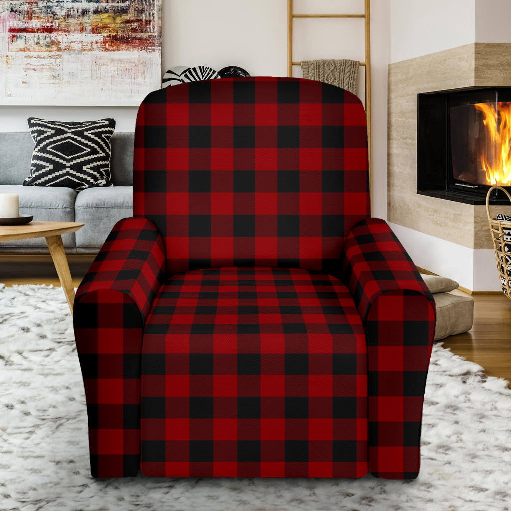 Red and Black Buffalo Plaid Stretch Recliner Slip Cover Fits Up To 40