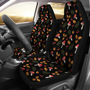 Mushroom Forest Pattern Car Seat Covers Set Black Background