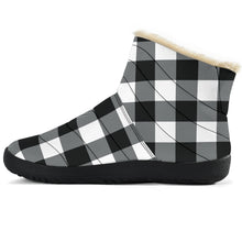 Load image into Gallery viewer, Black and White Buffalo Plaid Faux Fur Lined Winter Slipper Boots Indoor Outdoor
