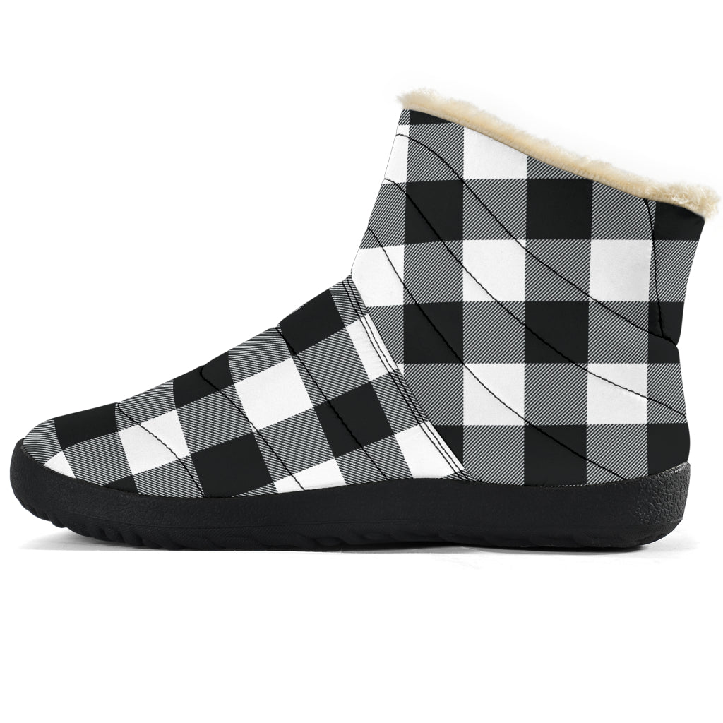 Black and White Buffalo Plaid Faux Fur Lined Winter Slipper Boots Indoor Outdoor