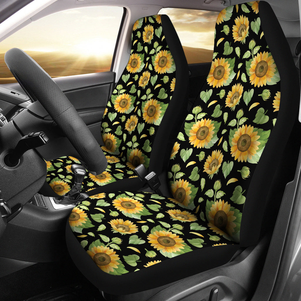 Sunflower Pattern and Leaves Car Seat Covers Set