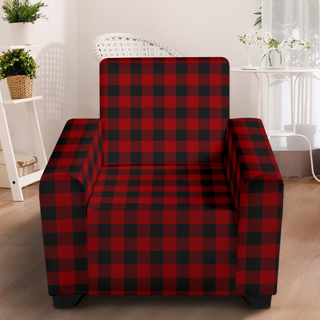 Red and Black Buffalo Plaid Stretch Armchair Slipcover For Chairs Up To 43