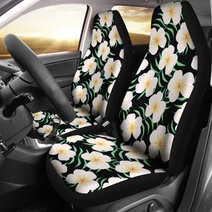 Black With Large Plumeria Frangipani Flower Pattern Hawaiian Island Floral Car Seat Covers