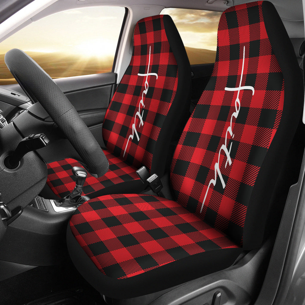 Faith Word Cross In White On Red Buffalo Plaid Car Seat Covers Religious Christian Themed