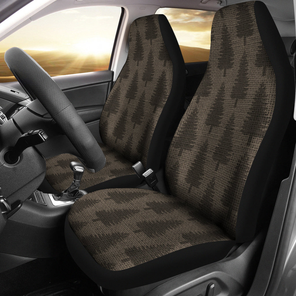 Pine Tree Pattern on Faux Burlap Car Seat Covers Rustic Forest Style