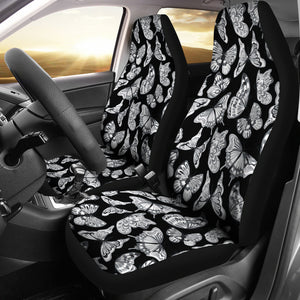 Black With Gray and White Butterflies Car Seat Covers