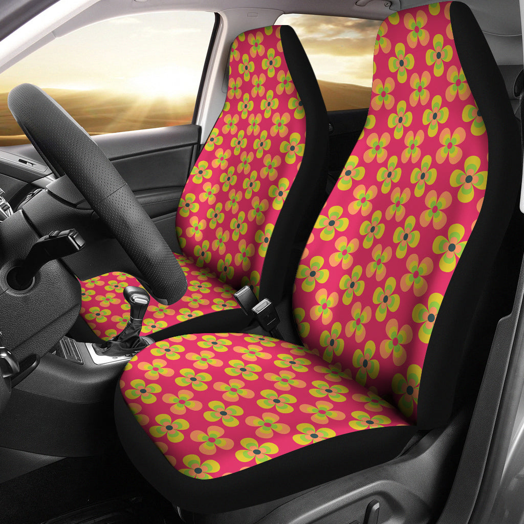 Pink Magenta With Retro Hippie Flower Pattern Car Seat Covers