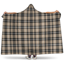 Load image into Gallery viewer, Beige, Black and White Plaid Pattern Hooded Blanket With Sherpa Lining
