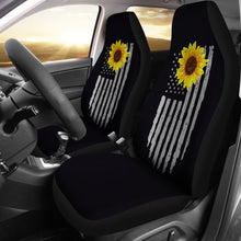 Load image into Gallery viewer, Black With Faded and Distressed American Flag With Rustic Sunflower Car Seat Covers Seat Protectors
