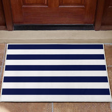 Load image into Gallery viewer, Navy and White Striped Doormat Welcome Mat Lake House DÃ©cor
